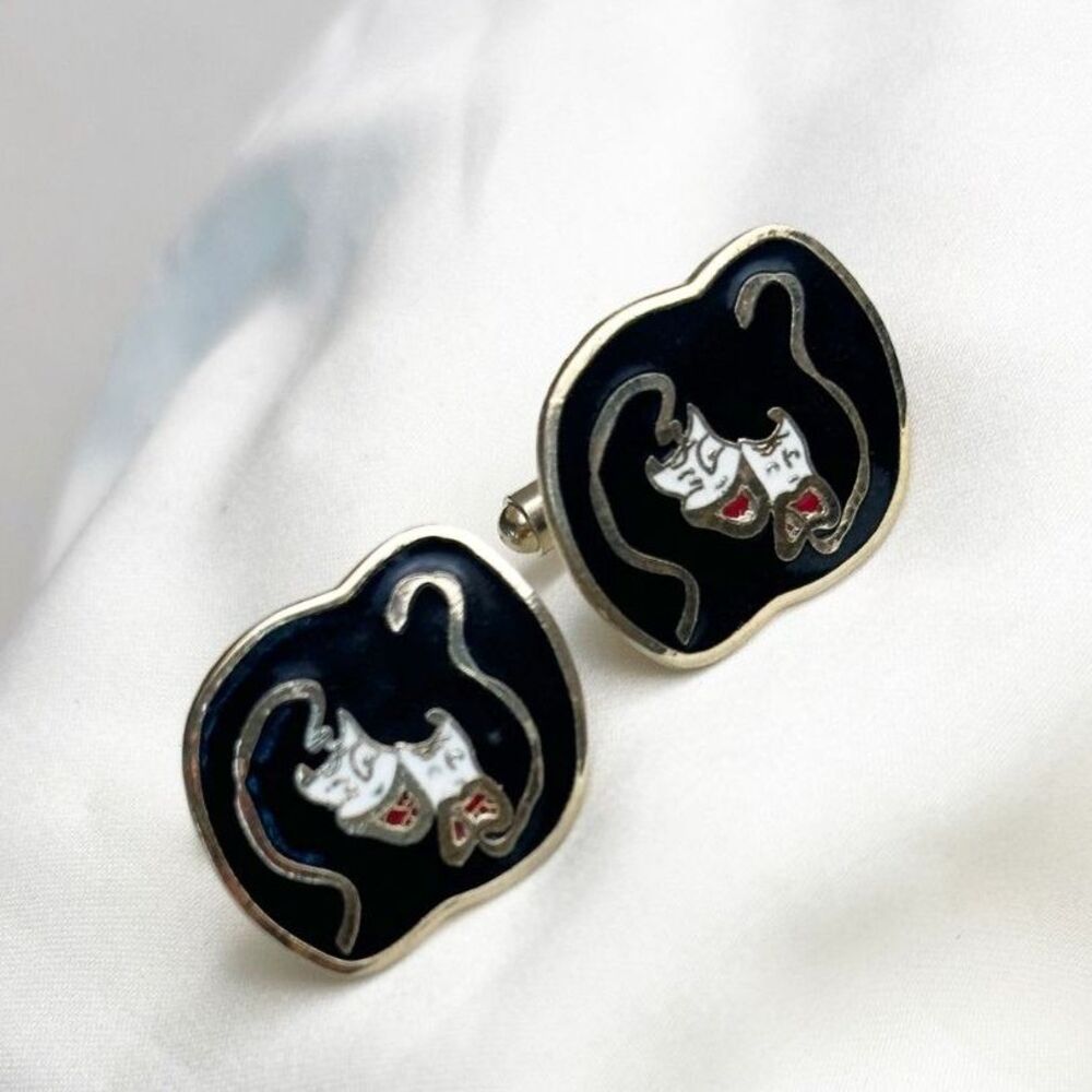 Vintage Theater Mask cufflinks black enamel Comedy Tragedy